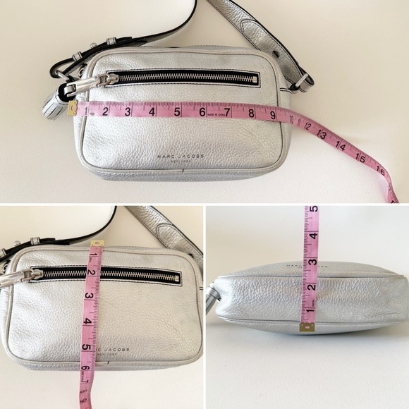 Marc Jacobs Bag Zoom Metallic Pebbled Leather Crossbody Casual Chic Silver - Picture 12 of 13